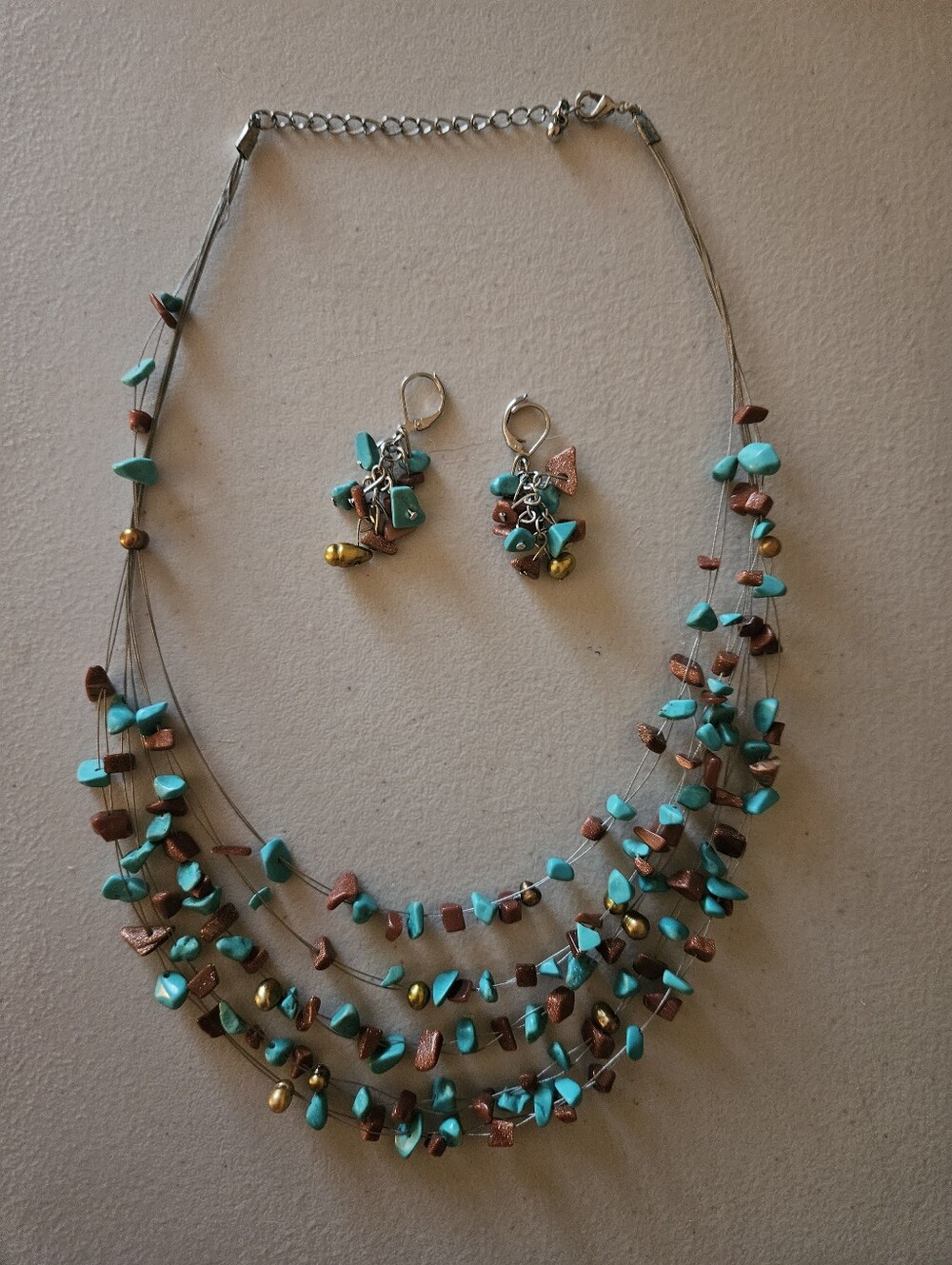 TURQUOISE & COPPER MULTI-STRAND STATEMENT NECKLACE SET